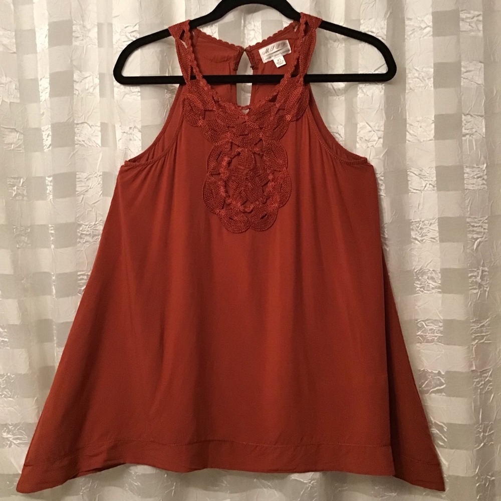 MSSP Appliquéd, Flowing Burnt Orange Tank, SizeXS